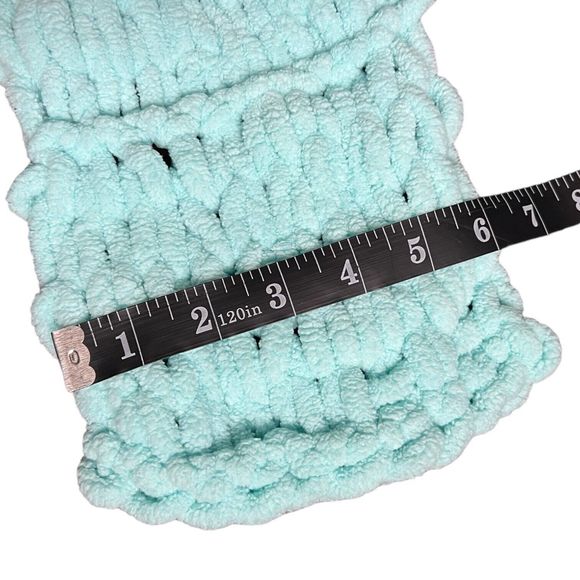 Mint Teal Chenille Yarn Crochet Scarf Soft Fluffy Long Handmade 6 x 83 Inches - Picture 4 of 7